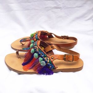 ANTHROPOLOGIE | ELINA LINARDAKI LEATHER DIZZY PARROT SANDALS SIZE 9